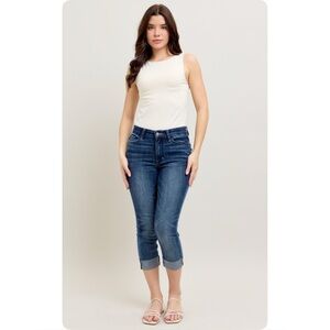 Judy Blue Dark Wash Cuffed Capris-Stretchy Comfort